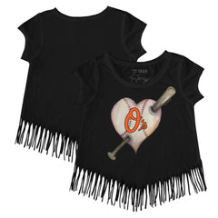 Baltimore Orioles Tiny Turnip Girls Youth Heart Bat Fringe T-Shirt Online