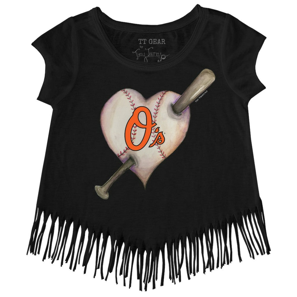 Baltimore Orioles Tiny Turnip Girls Youth Heart Bat Fringe T-Shirt Online