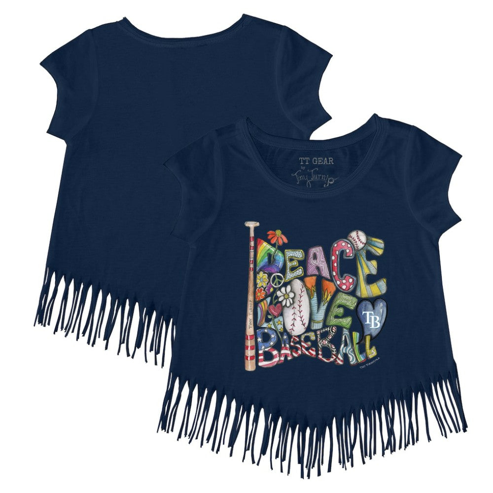 Tampa Bay Rays Tiny Turnip Girls Youth Peace Love Baseball Fringe T-Shirt Online