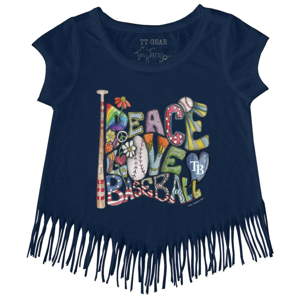 Tampa Bay Rays Tiny Turnip Girls Youth Peace Love Baseball Fringe T-Shirt Online