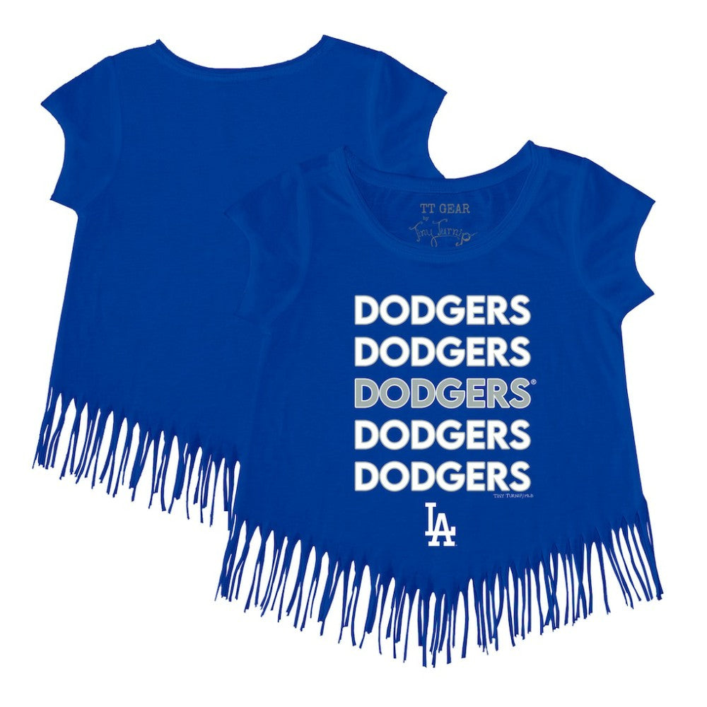 Los Angeles Dodgers Tiny Turnip Girls Youth Stacked Fringe T-Shirt Near Me