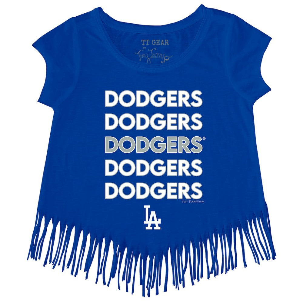 Los Angeles Dodgers Tiny Turnip Girls Youth Stacked Fringe T-Shirt Near Me