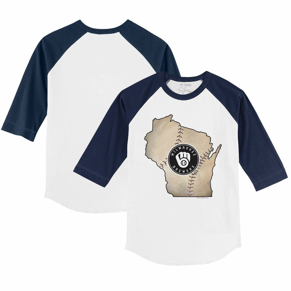 Milwaukee Brewers Tiny Turnip Youth State Outline 3/4-Sleeve Raglan T-Shirt Discount