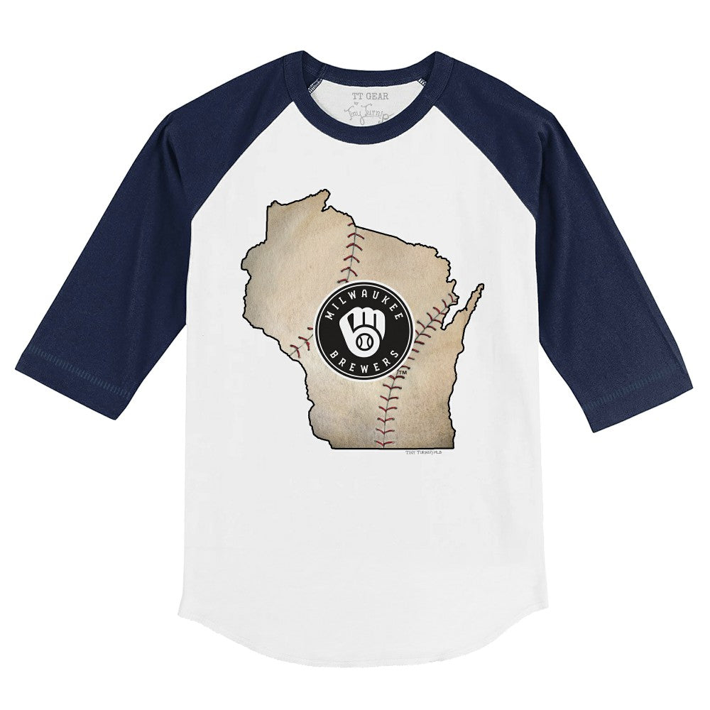 Milwaukee Brewers Tiny Turnip Youth State Outline 3/4-Sleeve Raglan T-Shirt Discount