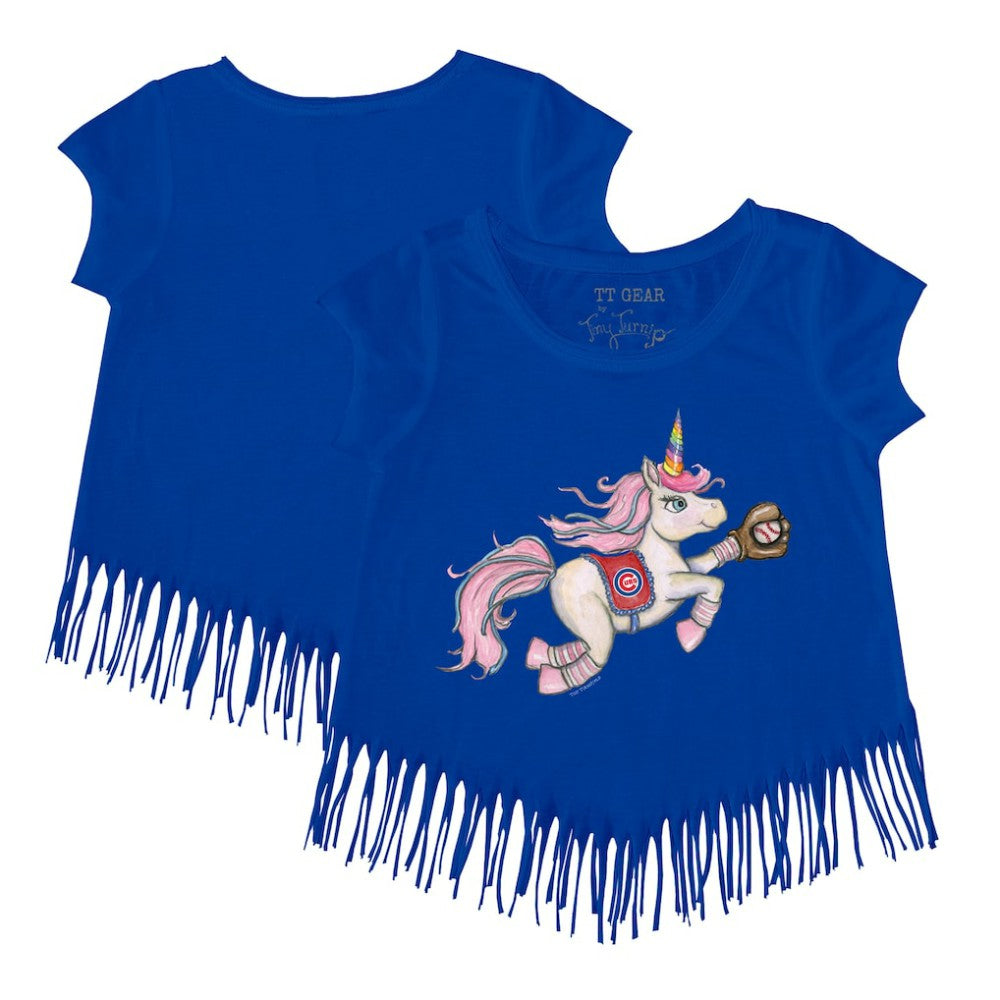 Chicago Cubs Tiny Turnip Girls Youth Unicorn Fringe T-Shirt Discount