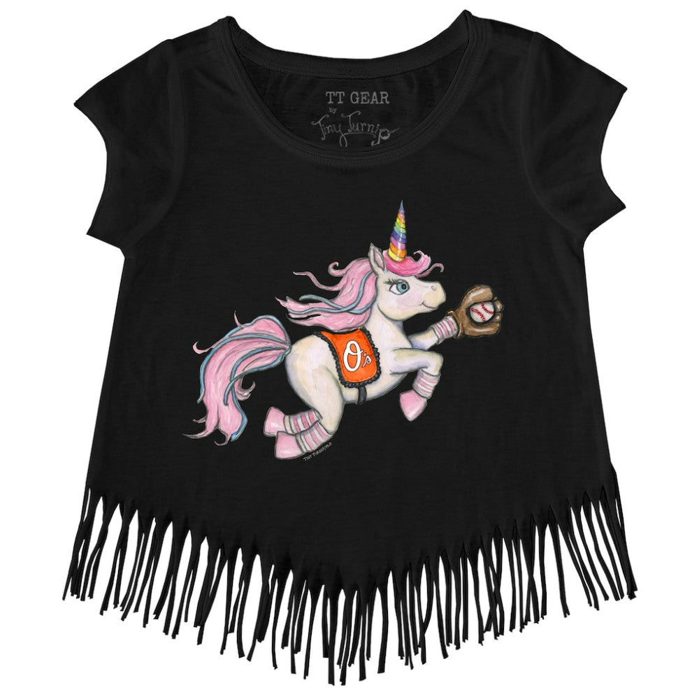Baltimore Orioles Tiny Turnip Girls Youth Unicorn Fringe T-Shirt Outlet
