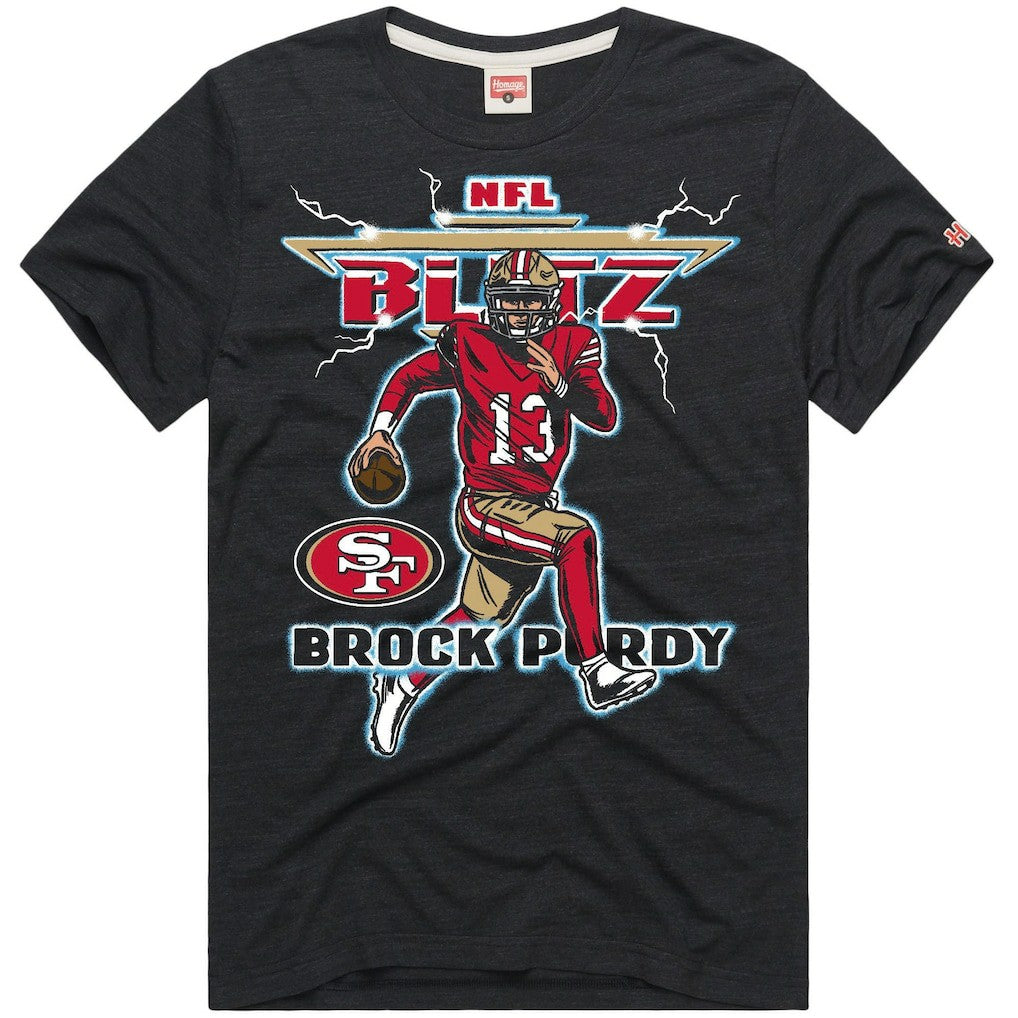 Brock Purdy San Francisco 49ers Homage Unisex NFL Blitz Player Tri-Blend T-Shirt - Heathered Black - NFL
