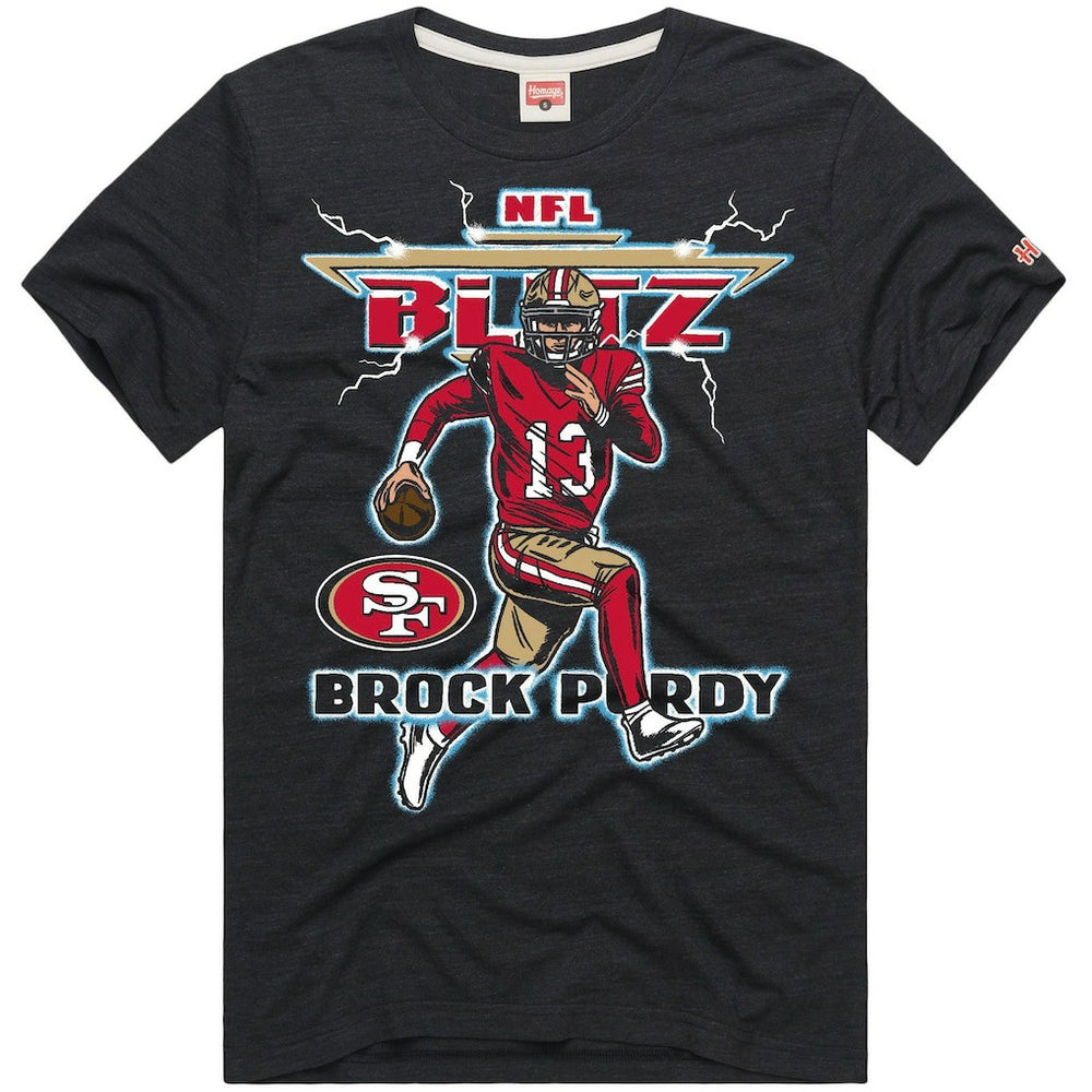Brock Purdy San Francisco 49ers Homage Unisex NFL Blitz Player Tri-Blend T-Shirt - Heathered Black - NFL