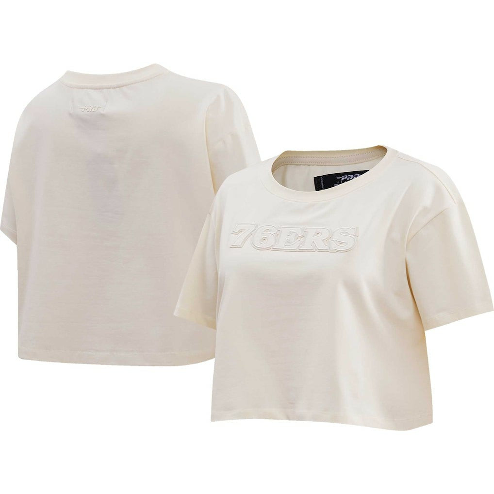 Philadelphia 76ers Pro Standard Women's Neutral Boxy Crop T-Shirt Cream