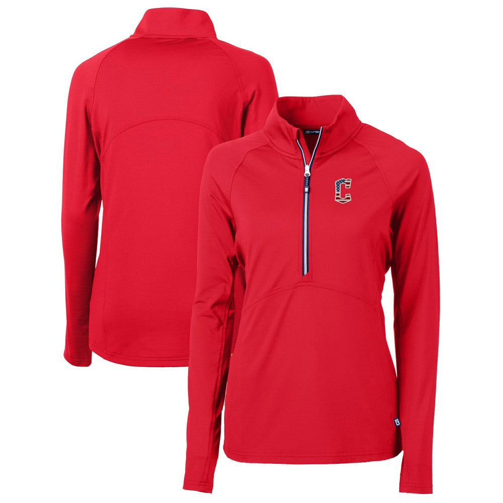 Cleveland Guardians Cutter & Buck Women's Americana Logo Adapt Eco Knit Stretch Recycled Half-Zip Pullover Top Discount