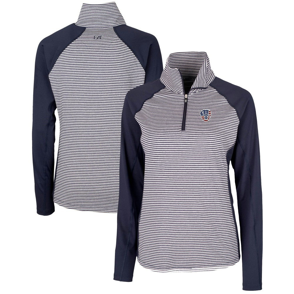 Milwaukee Brewers Cutter & Buck Women's Americana Logo Forge Tonal Stripe Stretch Half-Zip Pullover Top Outlet