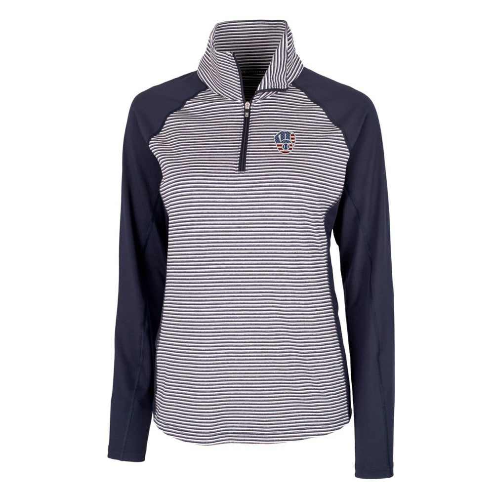 Milwaukee Brewers Cutter & Buck Women's Americana Logo Forge Tonal Stripe Stretch Half-Zip Pullover Top Outlet