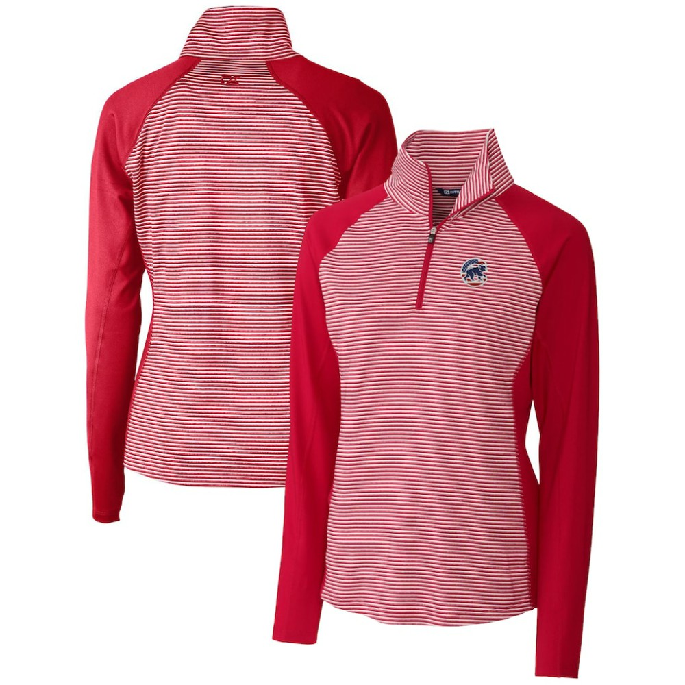 Chicago Cubs Cutter & Buck Women's Americana Logo Forge Tonal Stripe Stretch Half-Zip Pullover Top Sale