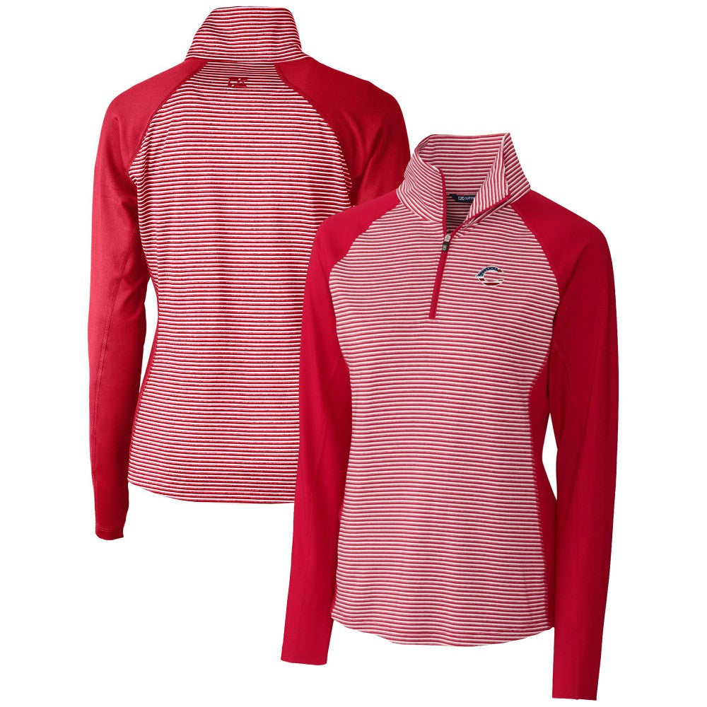 Cincinnati Reds Cutter & Buck Women's Americana Logo Forge Tonal Stripe Stretch Half-Zip Pullover Top Sale