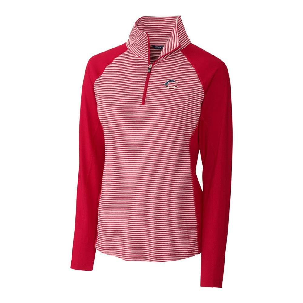 Cincinnati Reds Cutter & Buck Women's Americana Logo Forge Tonal Stripe Stretch Half-Zip Pullover Top Sale