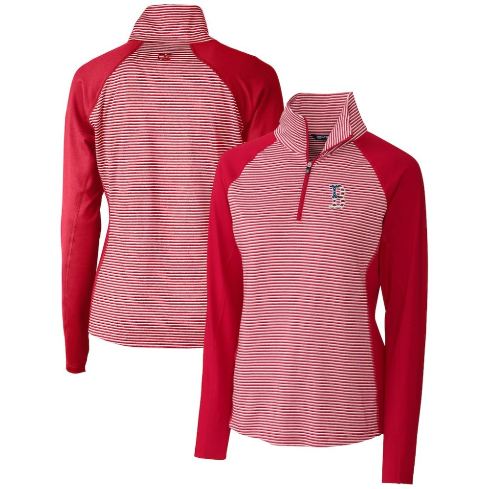 Boston Red Sox Cutter & Buck Women's Americana Logo Forge Tonal Stripe Stretch Half-Zip Pullover Top Near Me
