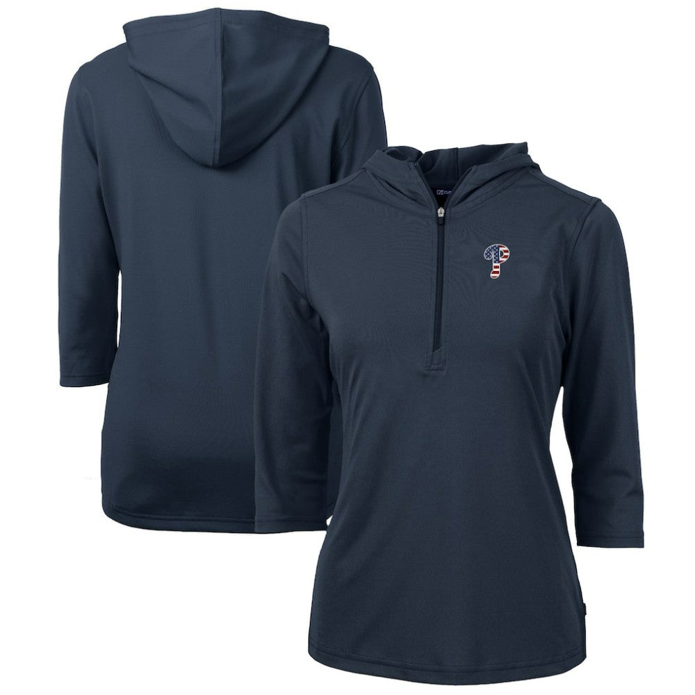 Philadelphia Phillies Cutter & Buck Women's Americana Logo DryTec Virtue Eco Pique Recycled Half-Zip Pullover Hoodie Online