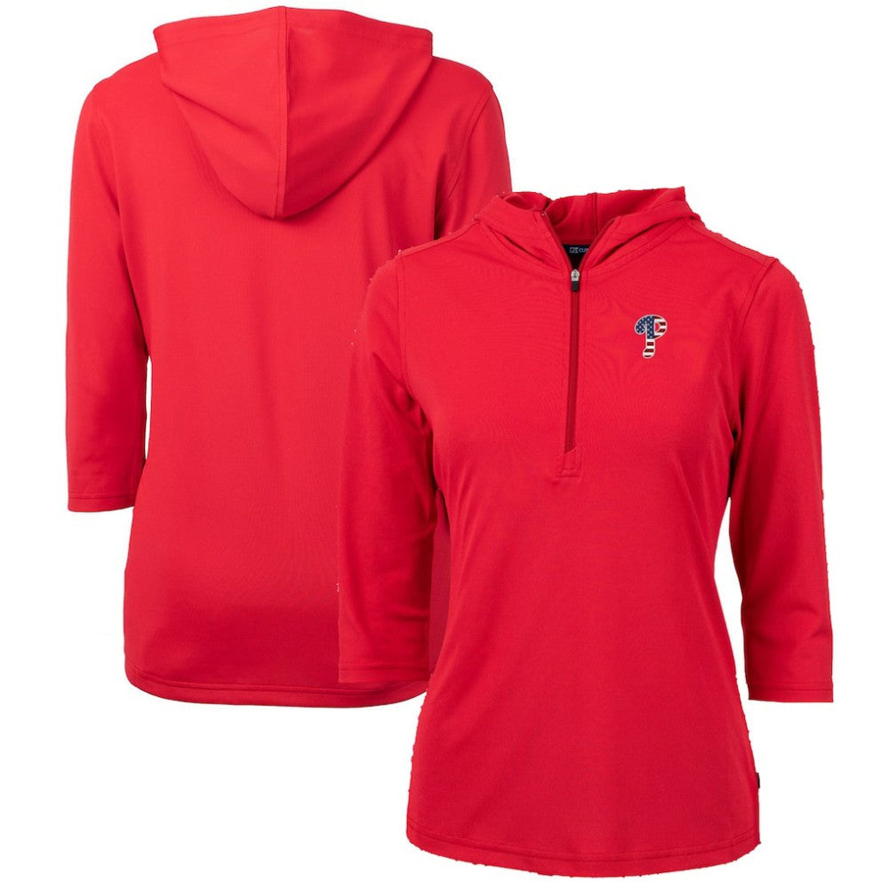Philadelphia Phillies Cutter & Buck Women's Americana Logo DryTec Virtue Eco Pique Recycled Half-Zip Pullover Hoodie Online