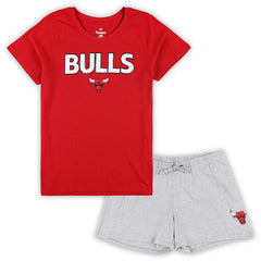 Fanatics Chicago Bulls Women's Plus Size T-Shirt & Shorts Combo Set Red/Heather Gray
