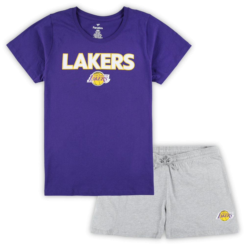 Fanatics Los Angeles Lakers Women's Plus Size T-Shirt & Shorts Combo Set Purple/Heather Gray