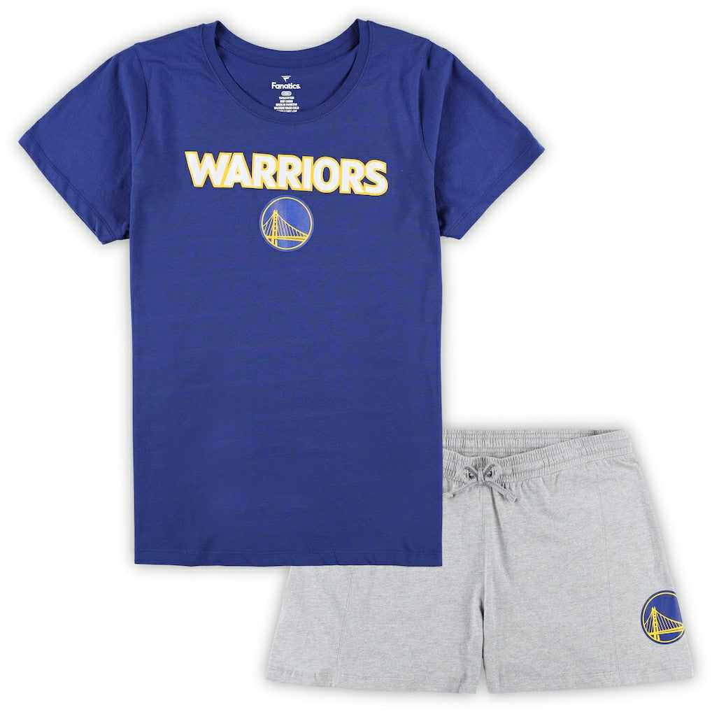 Fanatics Golden State Warriors Women's Plus Size T-Shirt & Shorts Combo Set Royal/Heather Gray