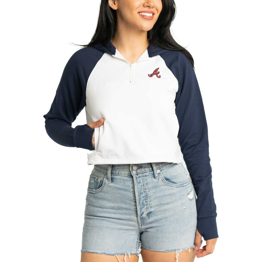 Atlanta Braves Lusso Women's Jane Raglan Quarter-Zip Tri-Blend Cropped Pullover Hoodie Sale
