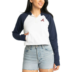Atlanta Braves Lusso Women's Jane Raglan Quarter-Zip Tri-Blend Cropped Pullover Hoodie Sale