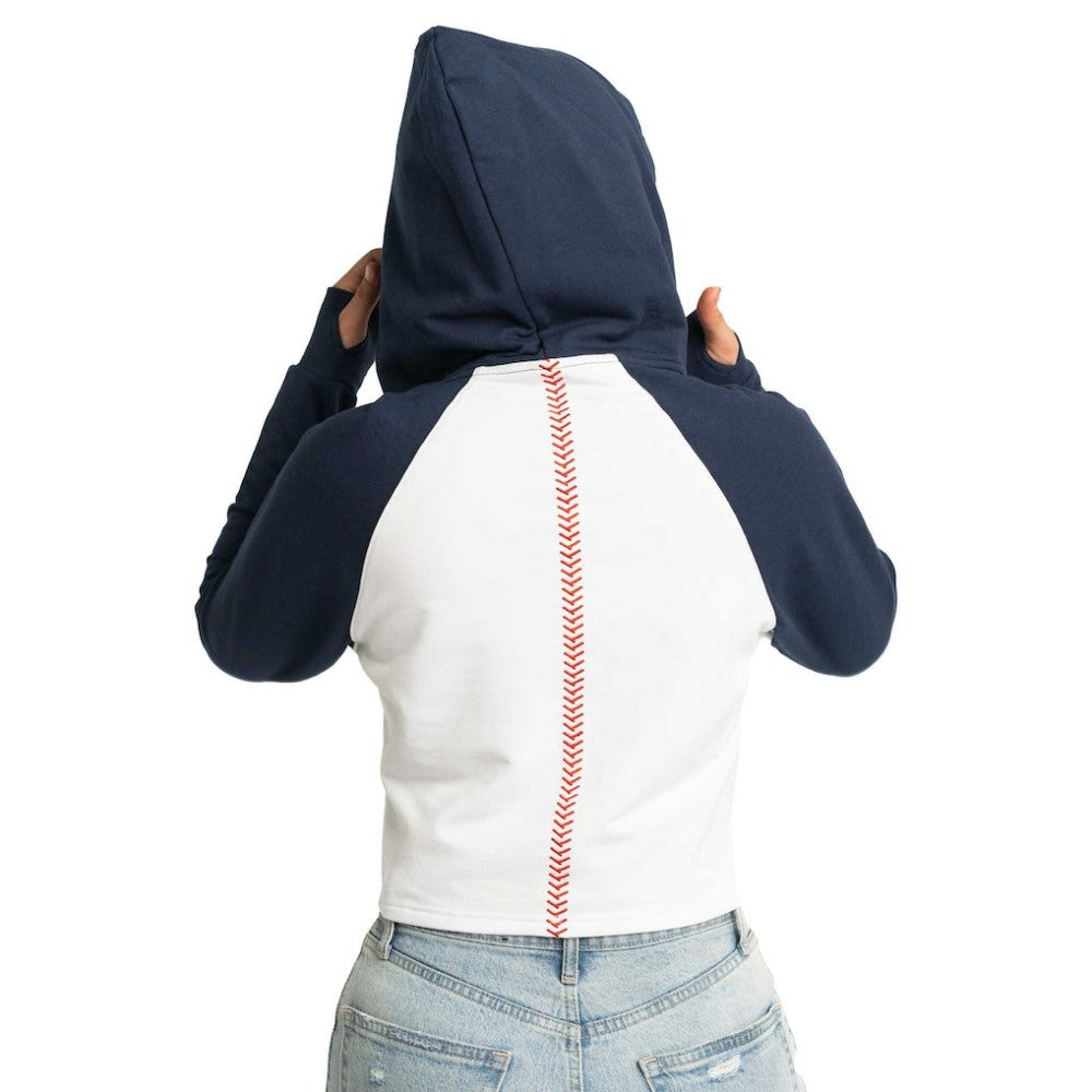 Atlanta Braves Lusso Women's Jane Raglan Quarter-Zip Tri-Blend Cropped Pullover Hoodie Sale