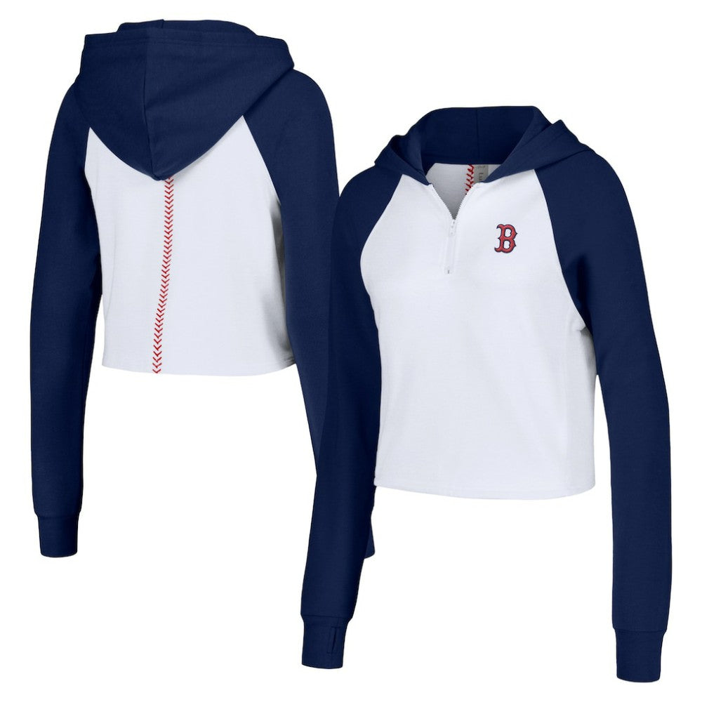 Boston Red Sox Lusso Women's Jane Raglan Quarter-Zip Tri-Blend Cropped Pullover Hoodie Outlet