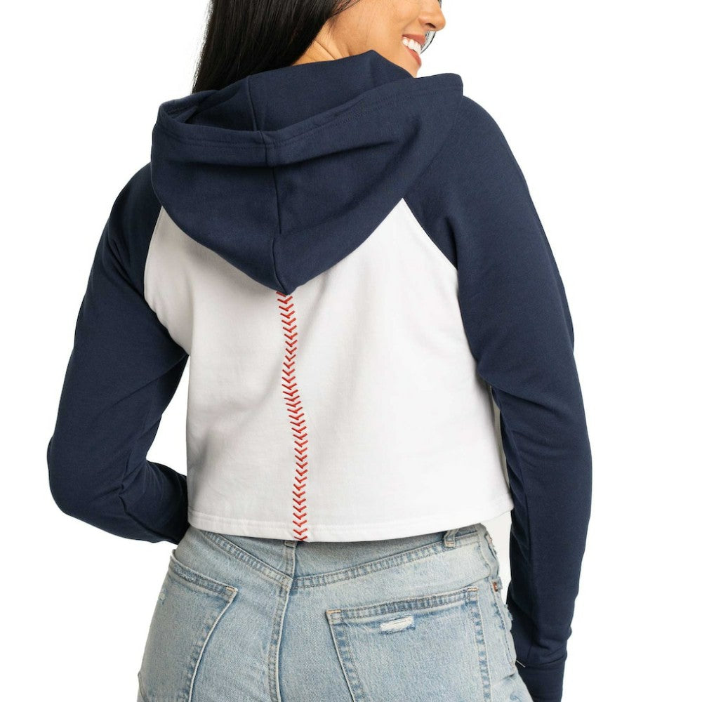 Boston Red Sox Lusso Women's Jane Raglan Quarter-Zip Tri-Blend Cropped Pullover Hoodie Outlet