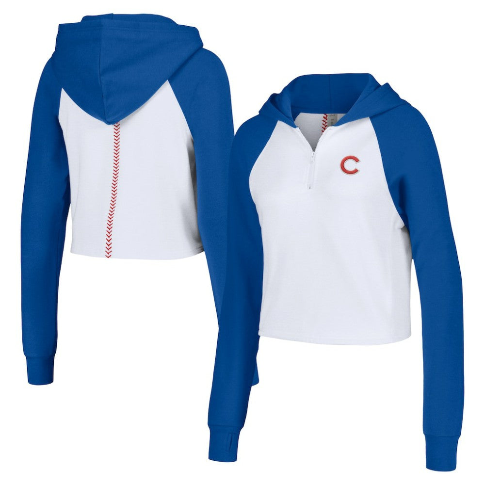 Chicago Cubs Lusso Women's Jane Raglan Quarter-Zip Tri-Blend Cropped Pullover Hoodie Online