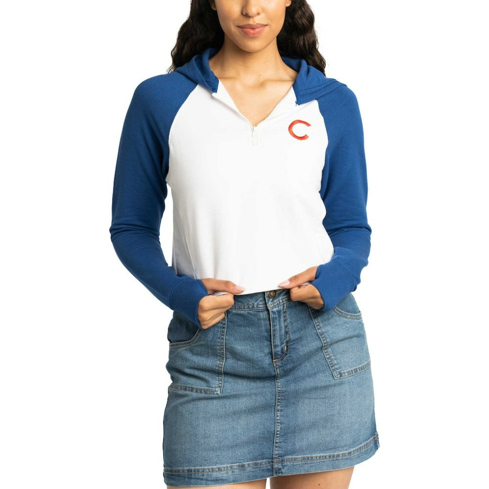 Chicago Cubs Lusso Women's Jane Raglan Quarter-Zip Tri-Blend Cropped Pullover Hoodie Online