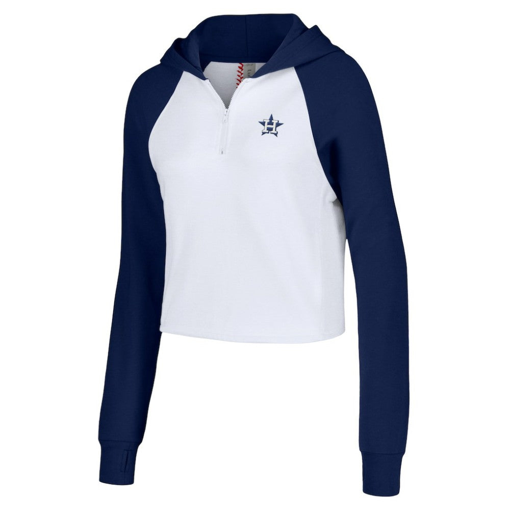 Houston Astros Lusso Women's Jane Raglan Quarter-Zip Tri-Blend Cropped Pullover Hoodie Sale