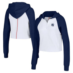 New York Yankees Lusso Women's Jane Raglan Quarter-Zip Tri-Blend Cropped Pullover Hoodie Discount