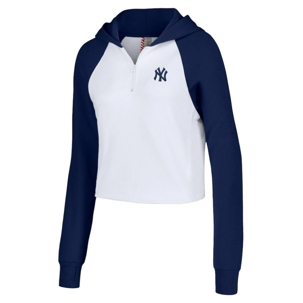New York Yankees Lusso Women's Jane Raglan Quarter-Zip Tri-Blend Cropped Pullover Hoodie Discount