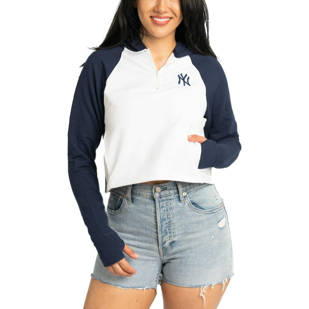New York Yankees Lusso Women's Jane Raglan Quarter-Zip Tri-Blend Cropped Pullover Hoodie Discount
