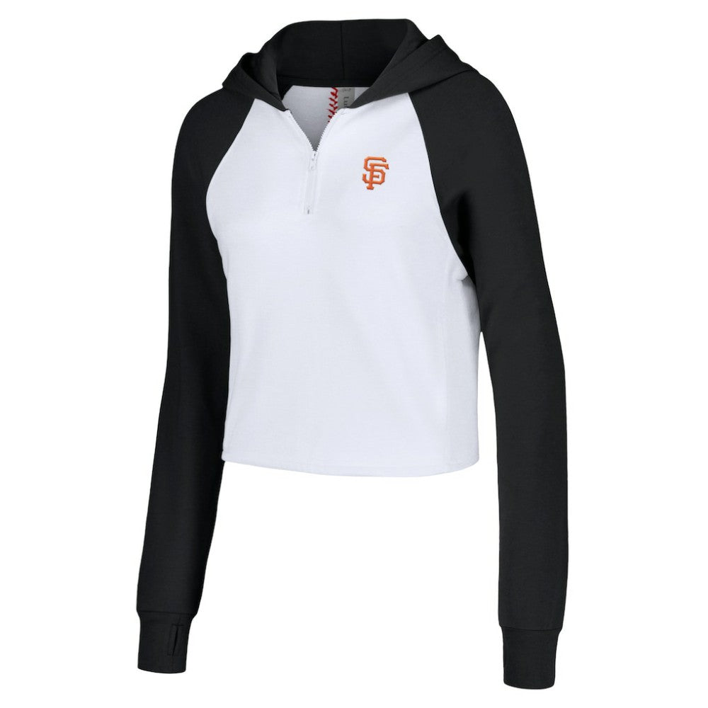 San Francisco Giants Lusso Women's Jane Raglan Quarter-Zip Tri-Blend Cropped Pullover Hoodie Outlet