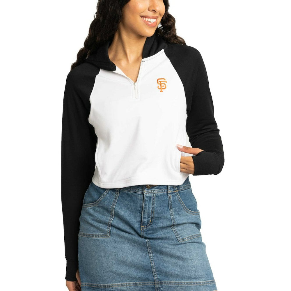 San Francisco Giants Lusso Women's Jane Raglan Quarter-Zip Tri-Blend Cropped Pullover Hoodie Outlet
