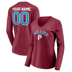 Philadelphia Phillies Women's Personalized Cooperstown Collection Alternate Winning Streak Long Sleeve V-Neck T-Shirt Online