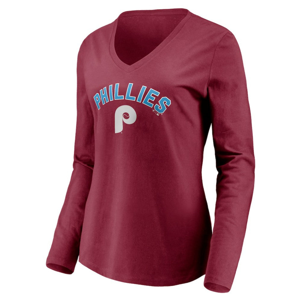 Philadelphia Phillies Women's Personalized Cooperstown Collection Alternate Winning Streak Long Sleeve V-Neck T-Shirt Online