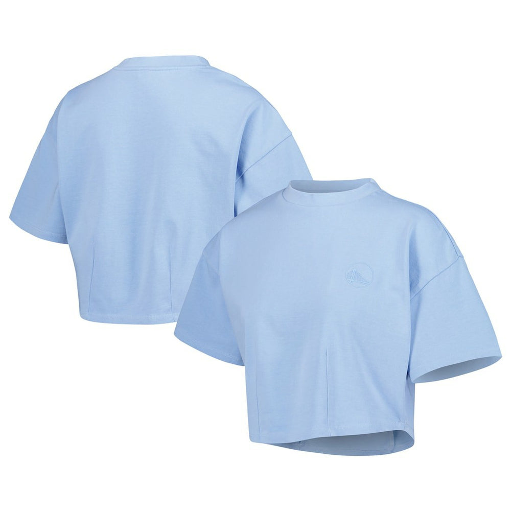Golden State Warriors Lusso Women's Nola Faded Tonal Cropped T-Shirt Light Blue